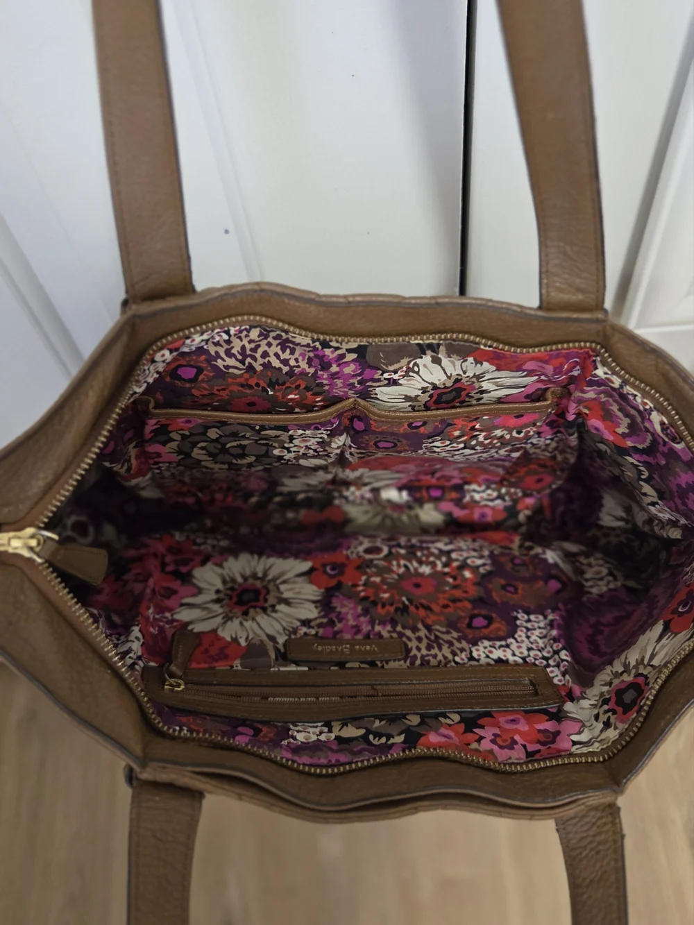 Vera Bradley Quilted Brown Leather Laptop Tote Bag